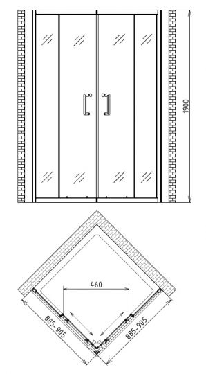 Душевой уголок Gemy Victoria S30172 90х90 схема 3