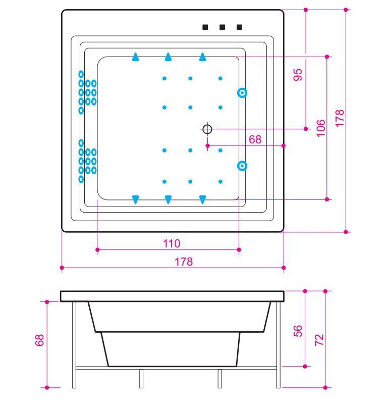 Гидромассажная ванна Balteco Quadrum 178x178 схема 3