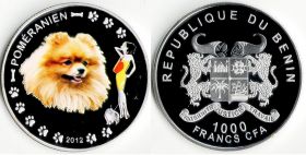 Монета Бенин 1000 франков 2012 Померанцевый шпиц СЕРЕБРО