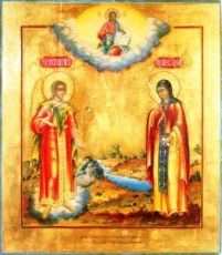 Икона Архангел Гавриил и Евгения Римская (копия старинной)