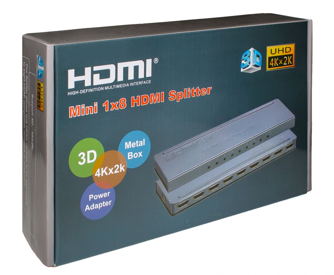 Сплиттер 1HDMI*8HDMI (1080P, 3D, HDMI ver1.4, 4K)