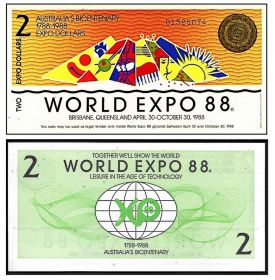 Австралия 2 доллара 1988 г. WORLD EXPO. UNC. оригинал!