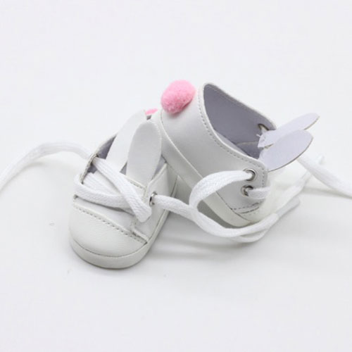 Обувь для кукол 7 см - туфли белые с ушками и помпоном