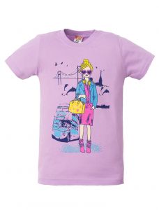 Сиреневая футболка для девочки с принтом девушки