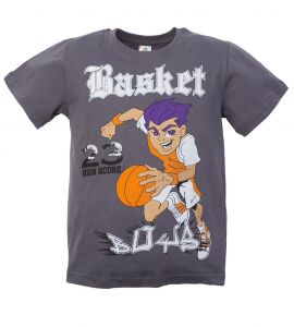 Серая футболка для мальчика с принтом баскетбола