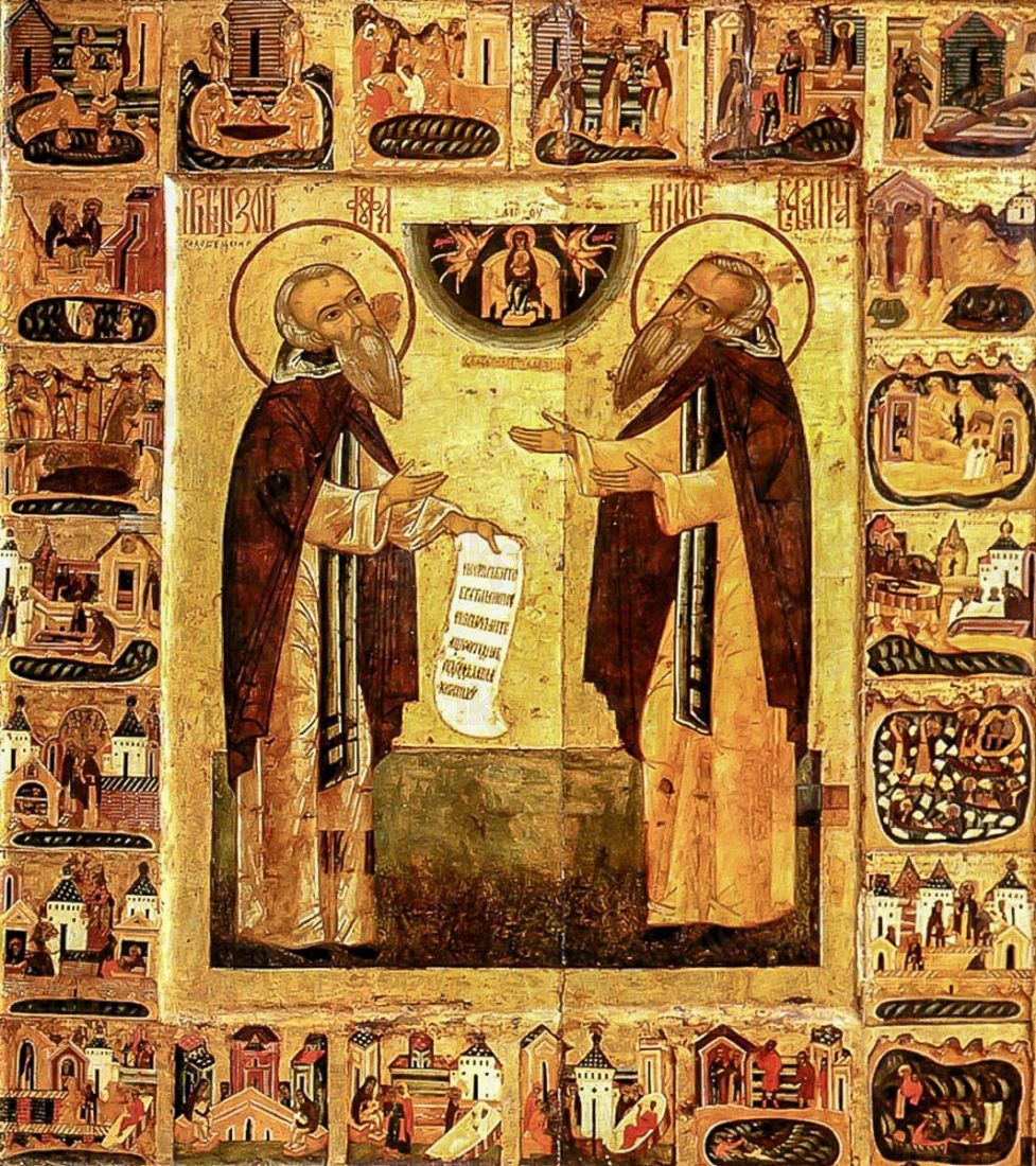 Икона Зосима и Савватий Соловецкие (копия старинной)