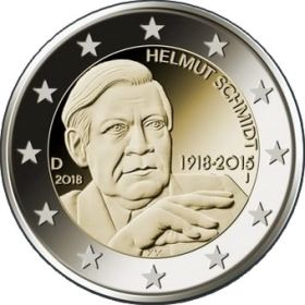 100 лет со дня рождения Гельмута Шмидта  2 евро Германия 2018 Монетный двор на выбор