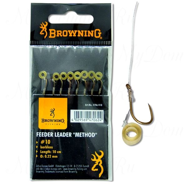 Крючки с поводками Browning Feeder Hook - to - nylon "Method" №14