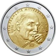 Франция 2 евро 2016 Франсуа Миттеран UNC