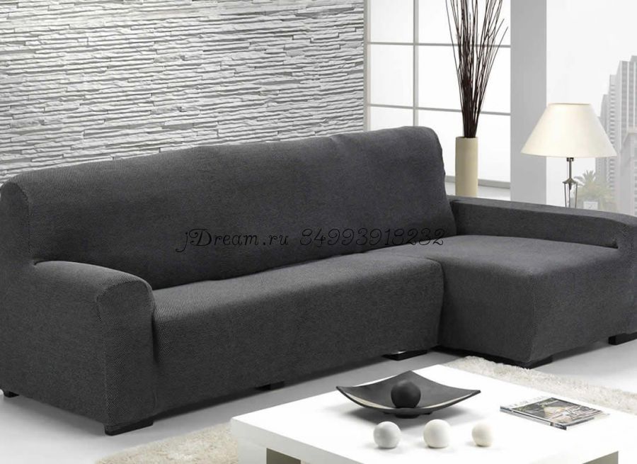 Чехол на угловой диван без спинки левосторонний "Серый"