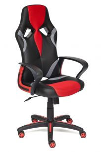 Кресло компьютерное «Ранер» (Runner) (Искусственная черная кожа + красная сетка)