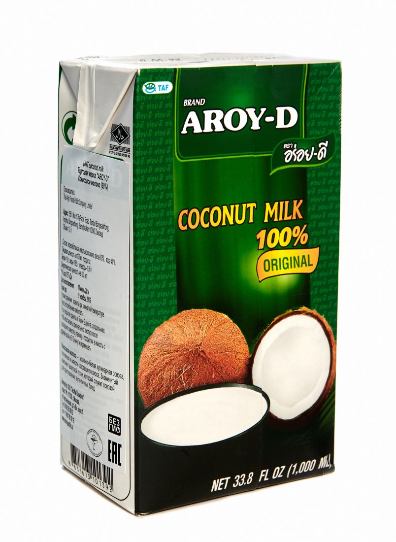 Кокосовое молоко Aroy D 60% кокоса, 17-19% жирности - 1 литр - тетрапак