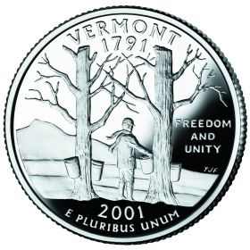 25 центов США 2001г - Вермонт, UNC - Серия Штаты и территории