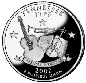 25 центов США 2002г - Теннесси, UNC - Серия Штаты и территории