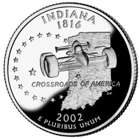 25 центов США 2002г - Индиана, UNC - Серия Штаты и территории