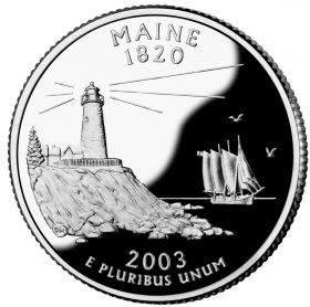 25 центов США 2003г - Мэн, UNC - Серия Штаты и территории