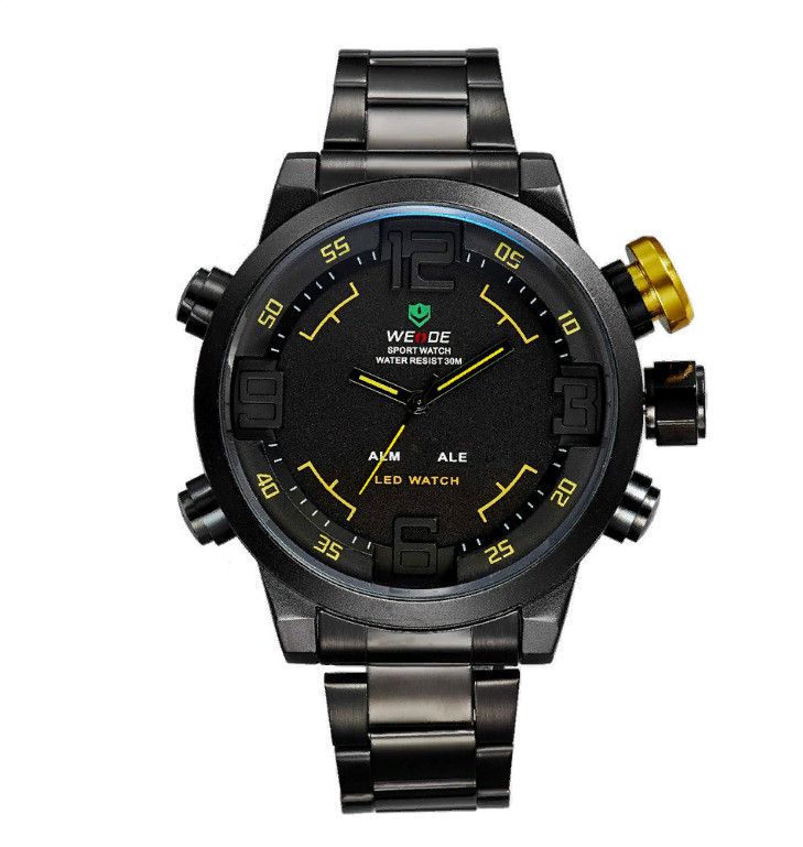 Мужские LED Часы WEIDE WH-2309, Черные С Желтым