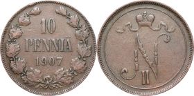 Русская Финляндия 10 пенни 1907 года (080)