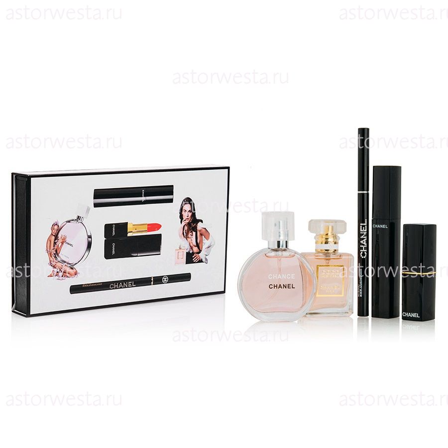 Подарочный набор Chanel, 5х1: парфюм + косметика (ПОД ЗАКАЗ)