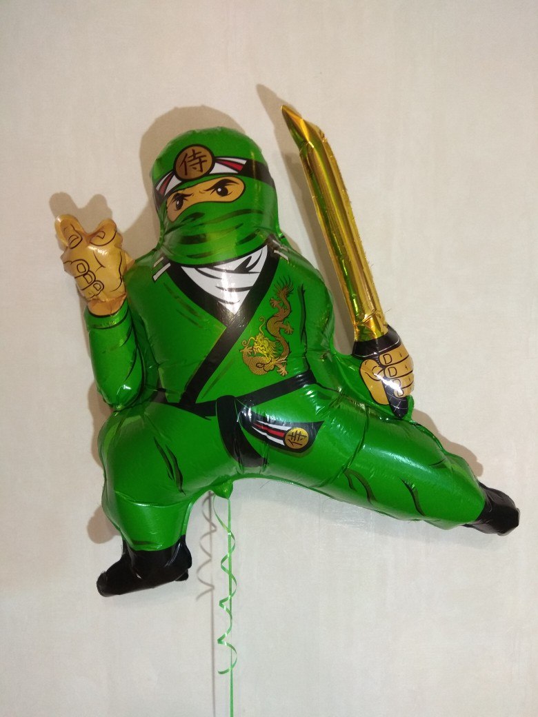 Ниндзя зеленый шар фигурный фольгированный с гелием