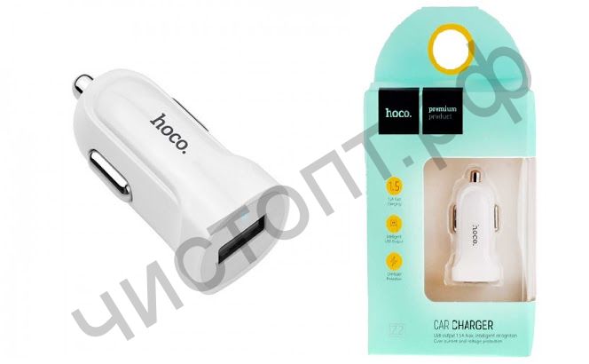 АЗУ HOCO Z2 с USB выходом 1500mA, пластик, цвет: белый