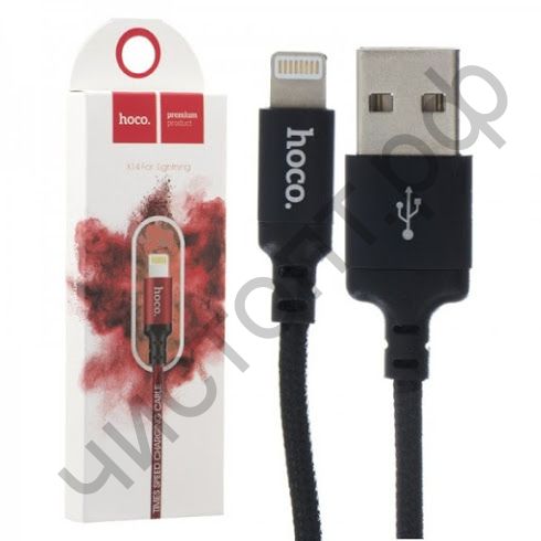 Кабель USB - Apple 8 pin HOCO X14 Times speed, 2.0м, круглый, 2A, ткань, в переплёте, чёрный
