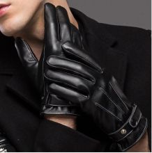 Перчатки зимние мужские кожаные черные