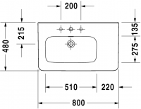 Раковина Duravit DuraStyle асимметричная 80х48 232580 схема 1
