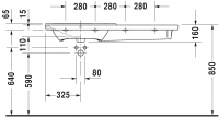 Асимметричная раковина Duravit P3 Comforts над стиральной машиной 233312 125х49,5 см схема 3