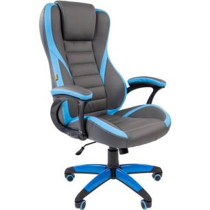 Кресло CHAIRMAN GAME 22/BLUE для руководителя (геймерское), экокожа, цвет голубой/серый