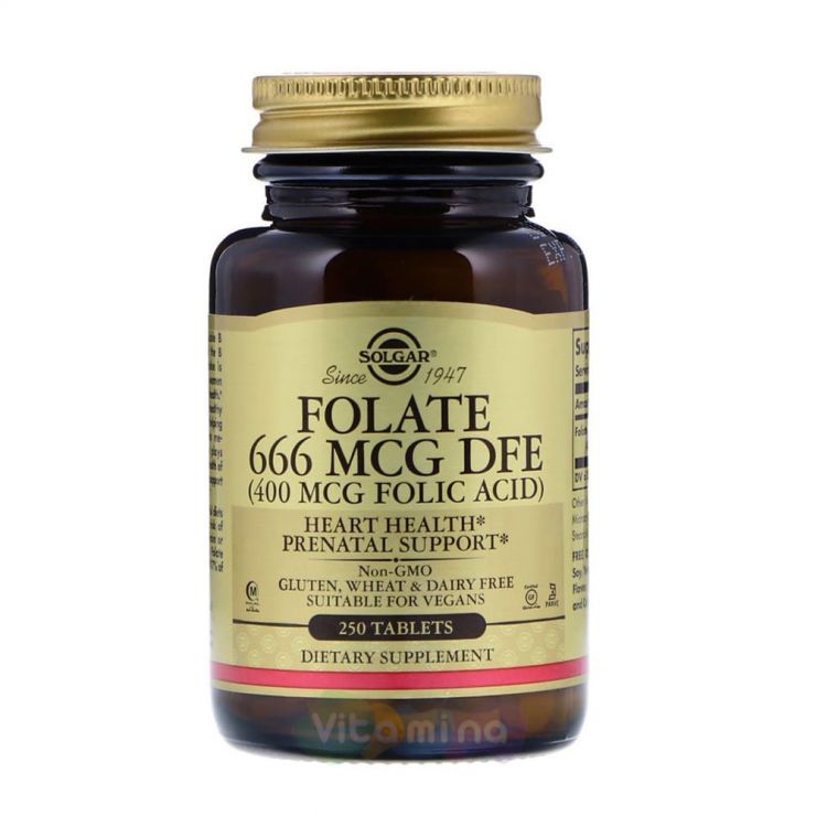 Солгар Folate Фолиевая кислота 400 мкг, 250 табл.