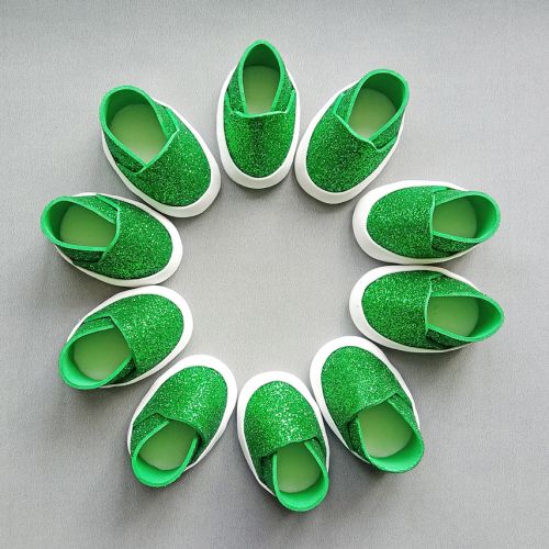 Слипоны 5см (зеленый блестки) Фоамиран. Обувь для кукол 300-01-00