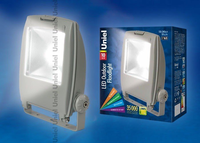 Uniel прожектор св/д 10W(700lm) 6500K 6K алюминий/серый ULF-S02-10W/DW IP65