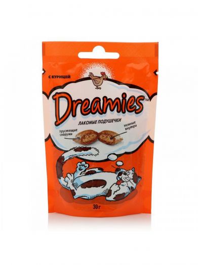 Dreamies 60г лакомые подушечки с курицей