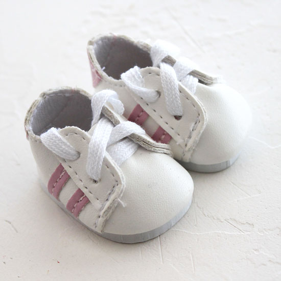 Обувь для кукол 4,5 см - кроссовки Белые с розовыми полосками
