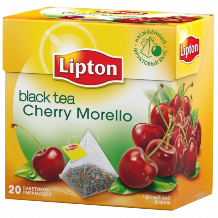 Чай Липтон черный Черри Морелло Байховый аромат с кусочками вишни (пирамидки) 20пак.*2г