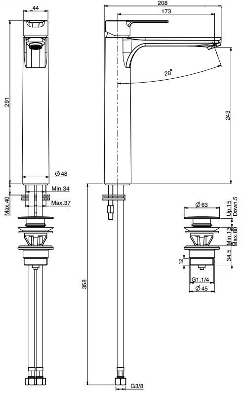 Fima - carlo frattini Mast смеситель для раковины F3131/H схема 1
