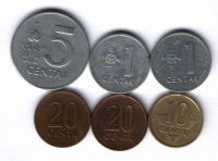 Набор монет Литва 1991-1999 гг. 6 шт.