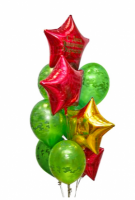 Букет гелиевых шаров комуфляж зеленый,  звезды 4 шт. + миллитари 6 шт