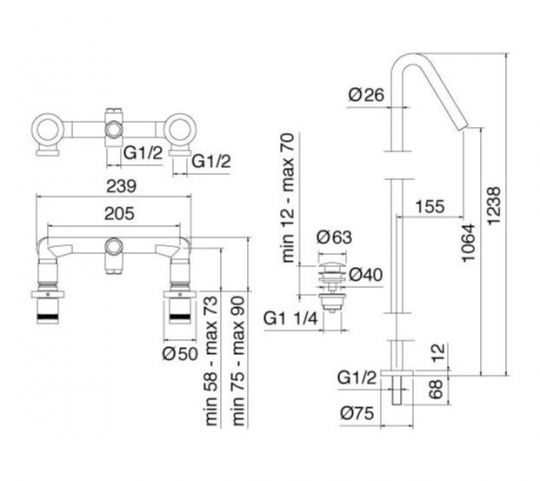Treemme X-CHANGE смеситель для раковины 7282XR схема 1