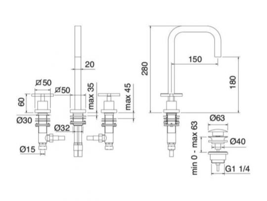 Treemme X-CHANGE смеситель для раковины 7416XC схема 1