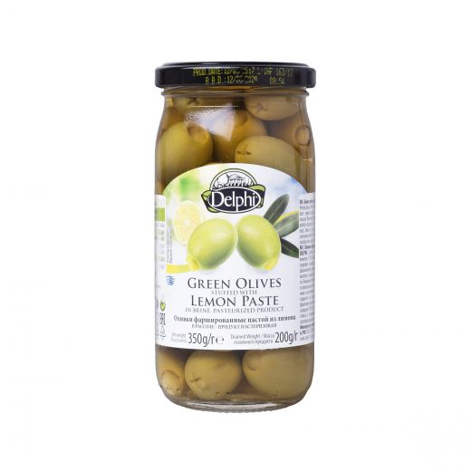 Оливки зеленые Delphi фаршированные лимоном - 350 гр - стекло