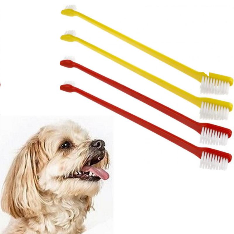 Набор Двусторонних Зубных Щёток Для Собак Toothbrushes For Dogs, 4 Шт, Цвет Красный И Желтый