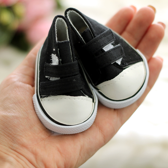 Обувь для кукол кеды на липучках  7 см  -  черные
