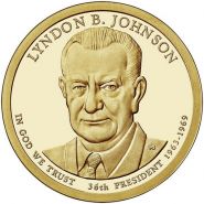 36-й президент США - Линдон Бэйнс Джонсон. 1 доллар США 2015г