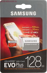 Карта памяти microSDXC UHS-I U3 SAMSUNG EVO PLUS 2 128 ГБ, 100 МБ/с, Class 10, MB-MC128GA/RU