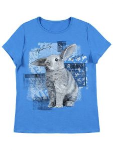 Л1484-4363 Футболка синяя для девочки с кроликом Basia