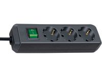 Удлинитель Brennenstuhl Eco-Line 3 розетки; 1,5 м. кабель H05VV-F 3G1,5; черный; с выключателем (1152300015)