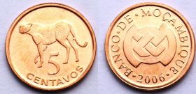 Монета Мозамбика 5 сентаво 2006 год. Гепард