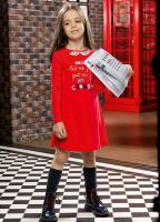Красное платье для девочки с длинными рукавами свободного кроя